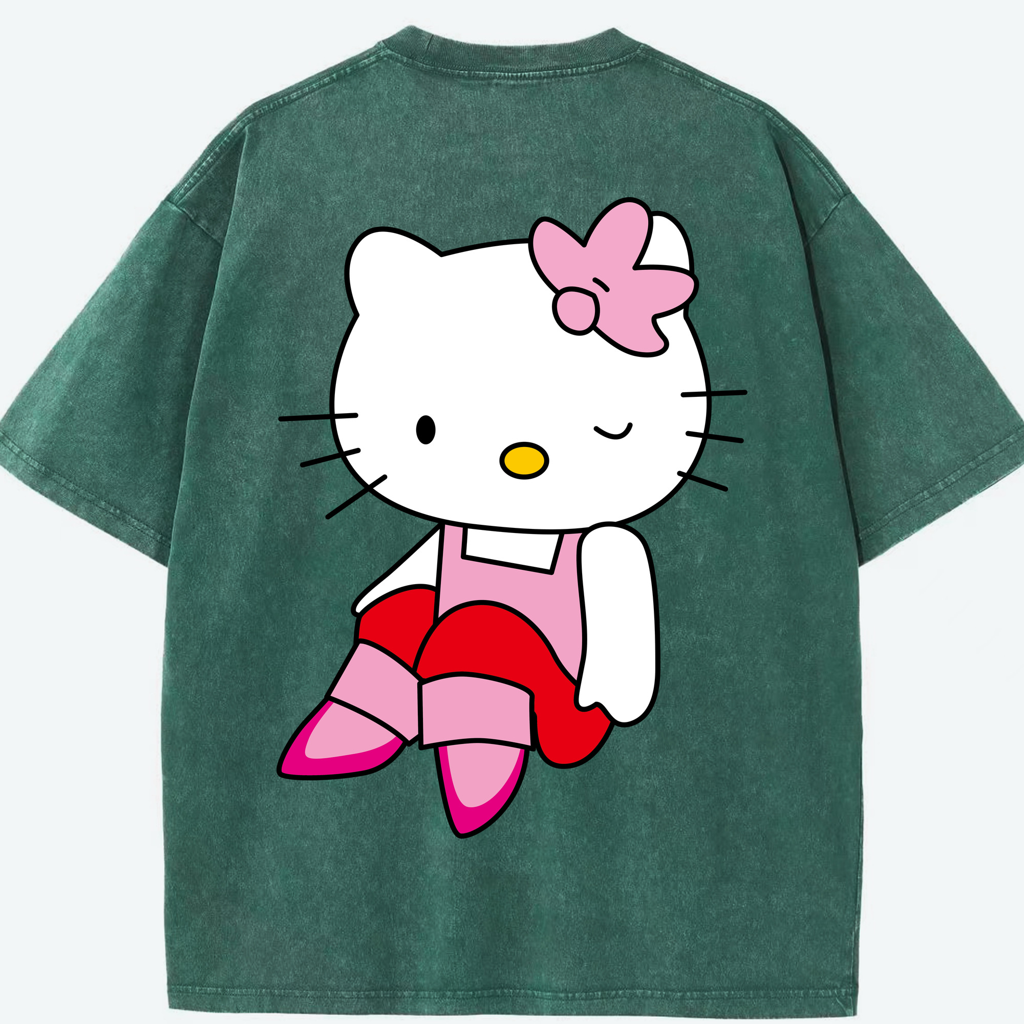 （画像用） Hello Kitty ハローキティ 綿100% ヴィンテージ風 半袖Tシャツ（背面プリント）